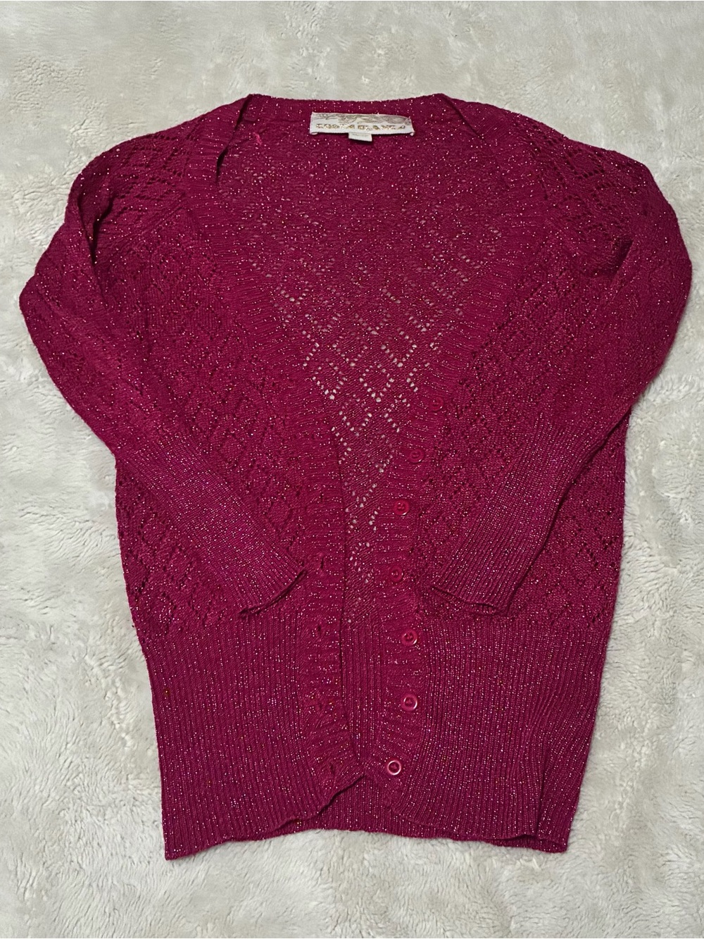 Costa Blanca Knit Openwork Button-Front Cardigan